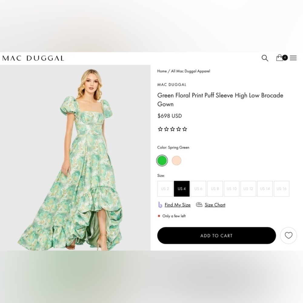 NWT MAC DUGGAL # 68276 Floral Print Puff Sleeve High Low Brocade Gown Size 14 - Picture 3 of 10